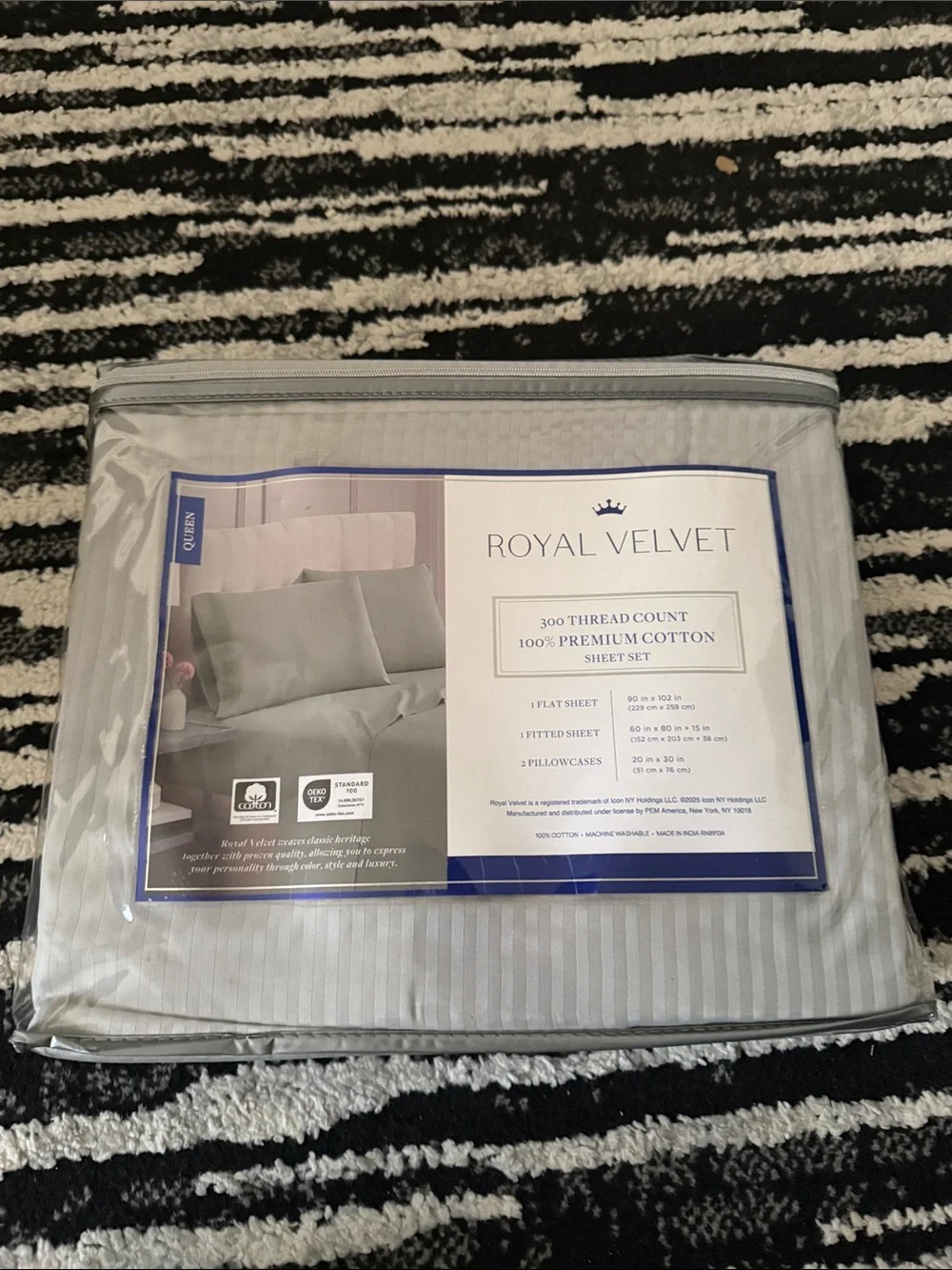 Royal Velvet 300TC Premium Cotton Sheet Set - Light Gray